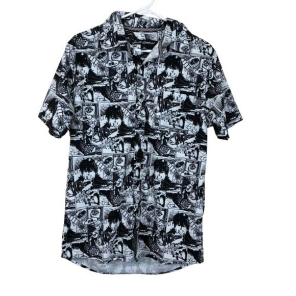 Just Attitude Rise Above Anime Comic Print Button Up Shirt Size Medium - Picture 1 of 6